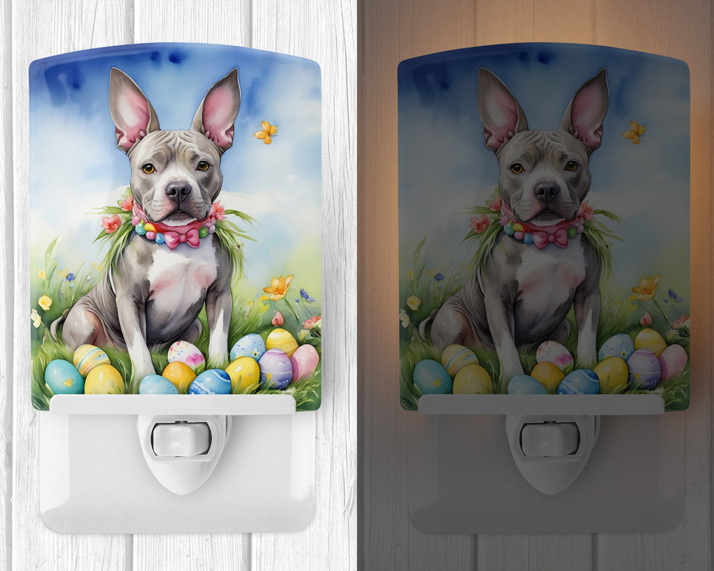 Pit Bull Terrier Easter Egg Hunt Ceramic Night Light Compact, UL-Certified, Ideal for Bedroom, Bathroom, Nursery, Hallway, Kitchen, 6x4x3, Multicolor