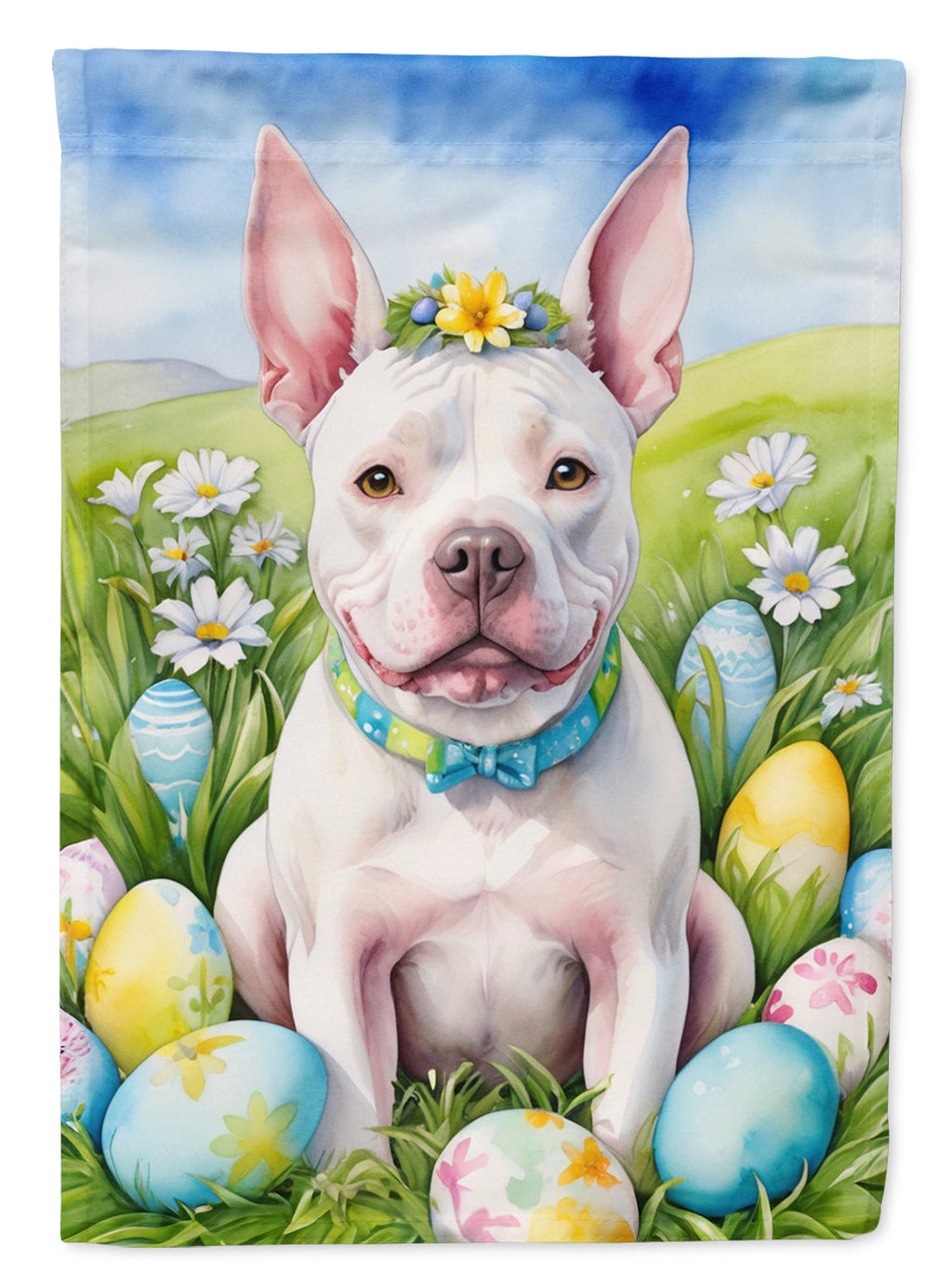 Pit Bull Terrier Easter Egg Hunt House Flag 28x40 Porch Sleeve Pole Decorative Outside Yard Banner Artwork Wall Hanging, Polyester