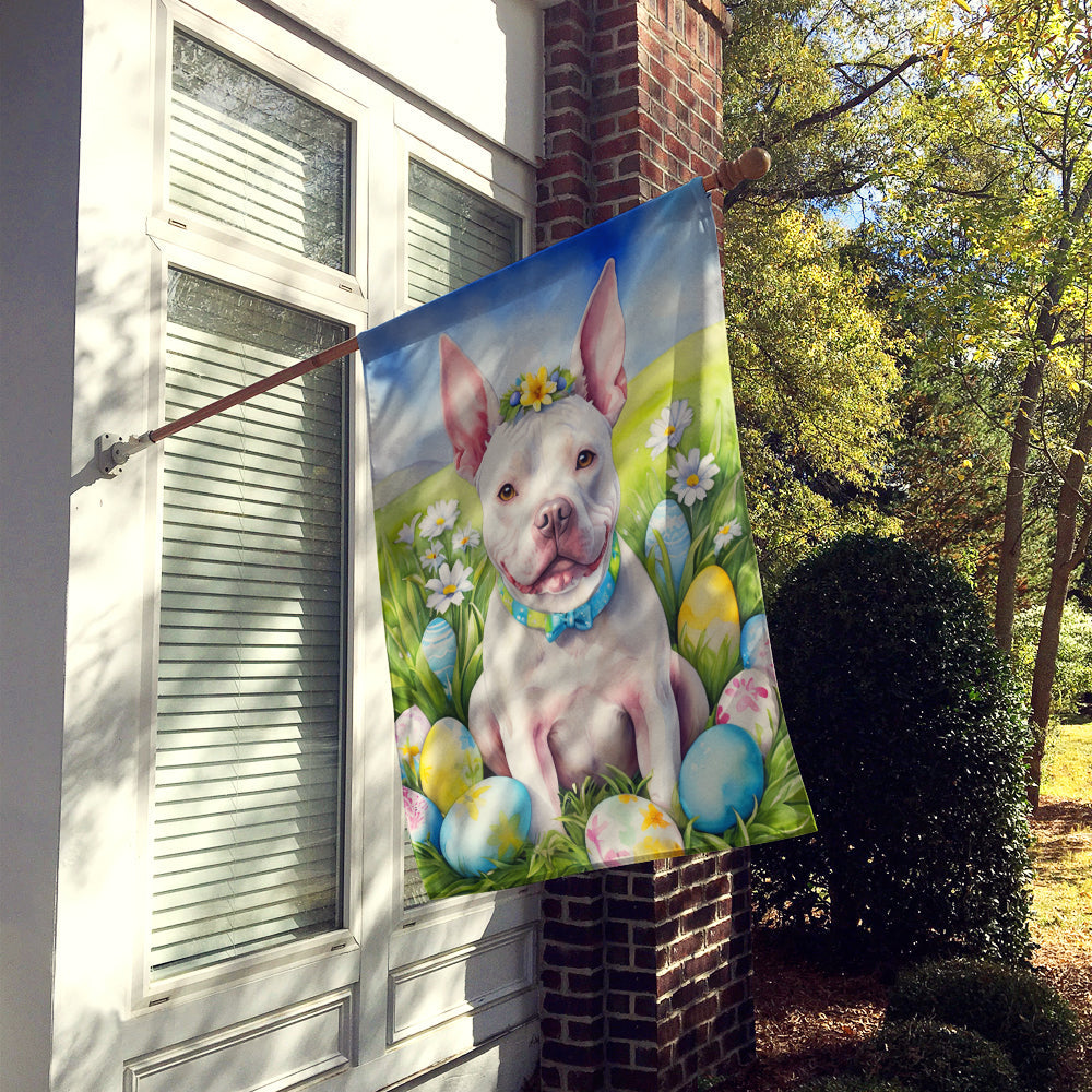 Pit Bull Terrier Easter Egg Hunt House Flag 28x40 Porch Sleeve Pole Decorative Outside Yard Banner Artwork Wall Hanging, Polyester