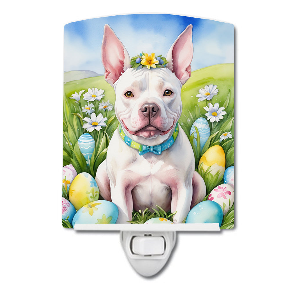Pit Bull Terrier Easter Egg Hunt Ceramic Night Light Compact, UL-Certified, Ideal for Bedroom, Bathroom, Nursery, Hallway, Kitchen, 6x4x3, Multicolor