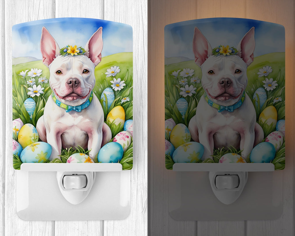 Pit Bull Terrier Easter Egg Hunt Ceramic Night Light Compact, UL-Certified, Ideal for Bedroom, Bathroom, Nursery, Hallway, Kitchen, 6x4x3, Multicolor