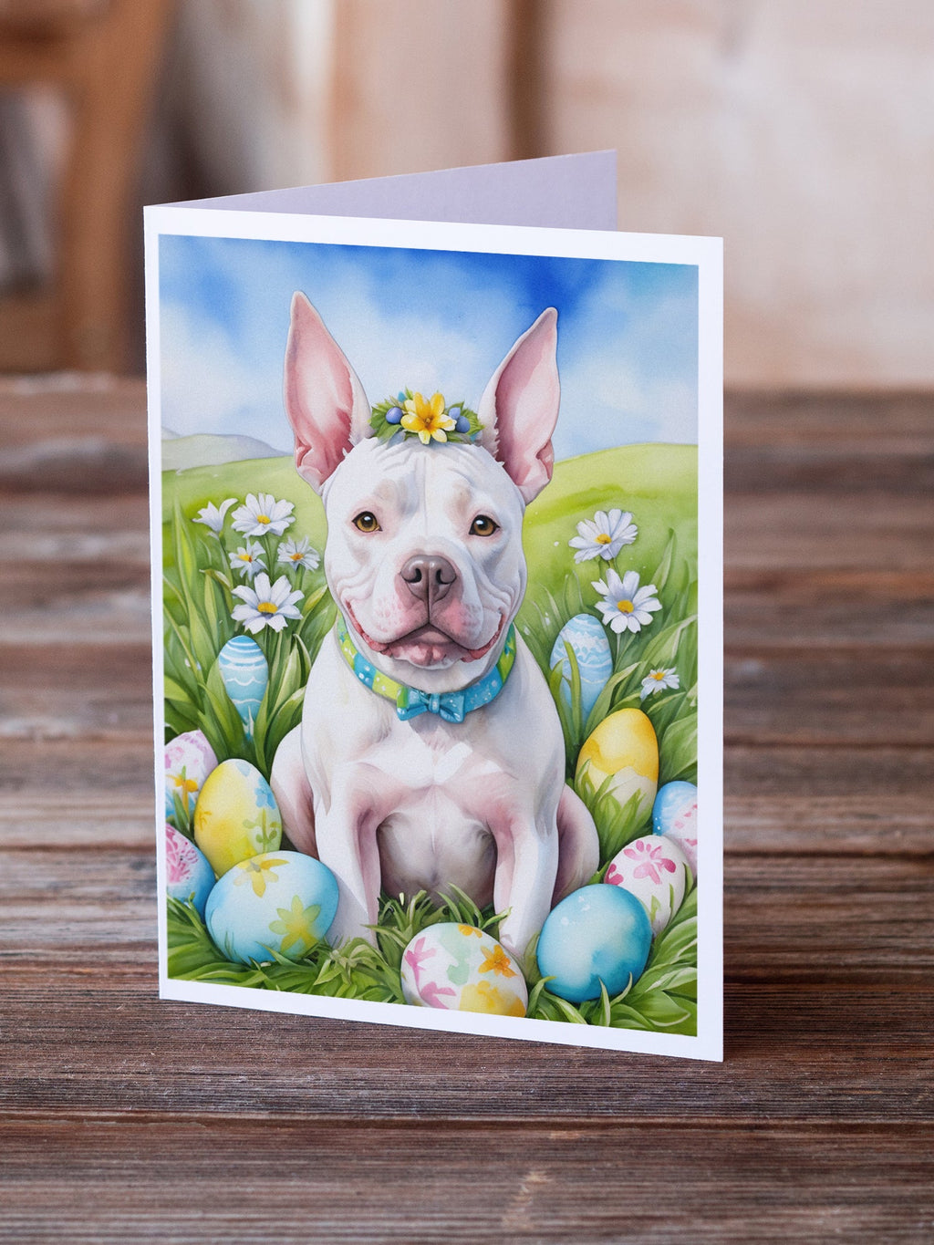 Pit Bull Terrier Easter Egg Hunt Greeting Cards Pack of 8 Blank Cards with Envelopes Whimsical A7 Size 5x7