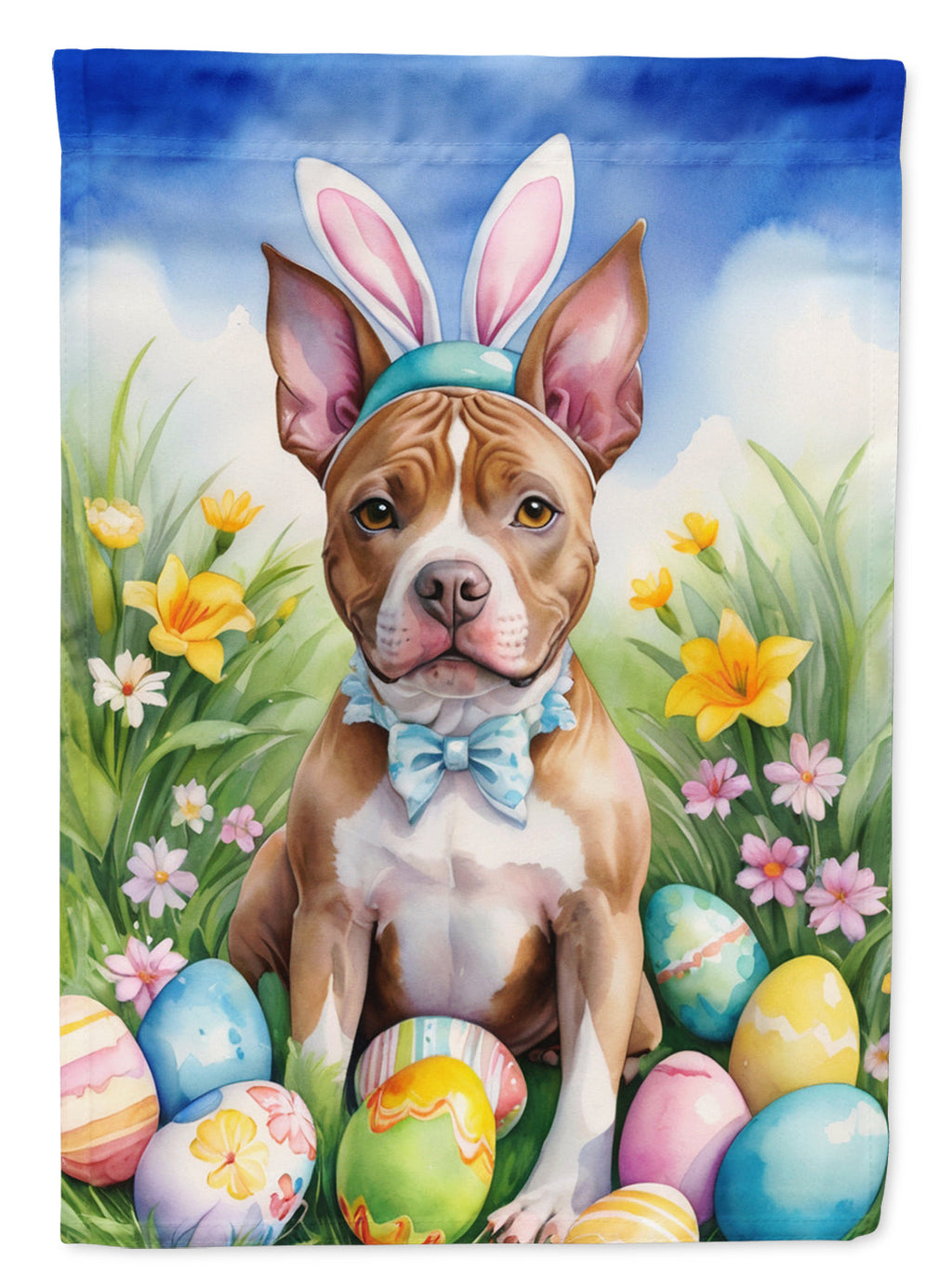 Pit Bull Terrier Easter Egg Hunt House Flag 28x40 Porch Sleeve Pole Decorative Outside Yard Banner Artwork Wall Hanging, Polyester