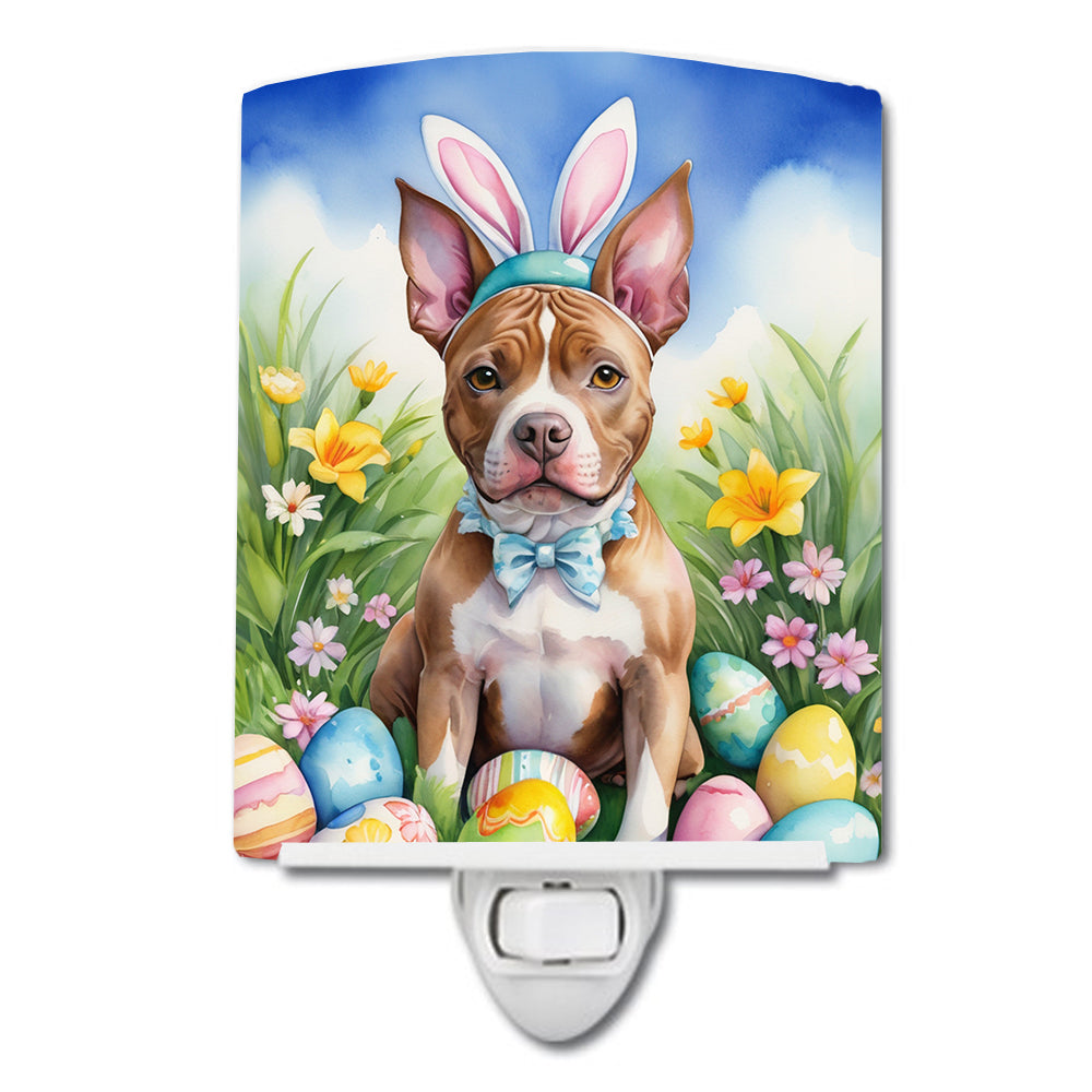 Pit Bull Terrier Easter Egg Hunt Ceramic Night Light Compact, UL-Certified, Ideal for Bedroom, Bathroom, Nursery, Hallway, Kitchen, 6x4x3, Multicolor
