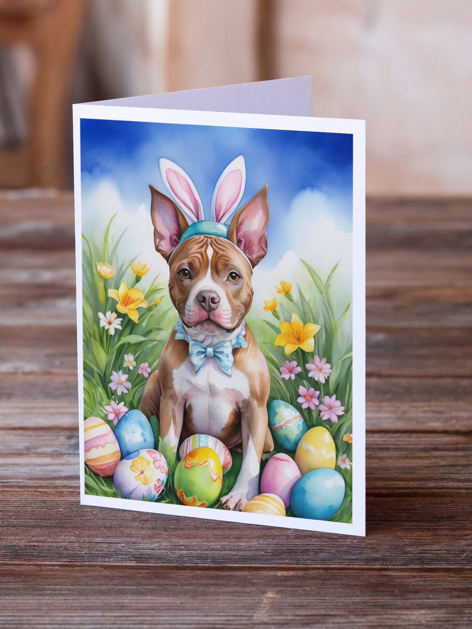 Pit Bull Terrier Easter Egg Hunt Greeting Cards Pack of 8 Blank Cards with Envelopes Whimsical A7 Size 5x7