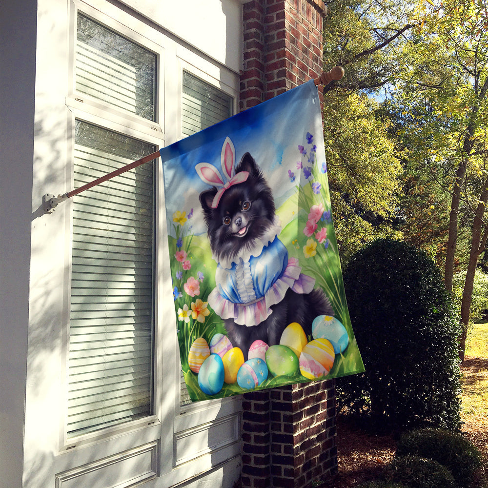 Pomeranian Easter Egg Hunt House Flag 28x40 Porch Sleeve Pole Decorative Outside Yard Banner Artwork Wall Hanging, Polyester