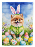 Pomeranian Easter Egg Hunt House Flag 28x40 Porch Sleeve Pole Decorative Outside Yard Banner Artwork Wall Hanging, Polyester