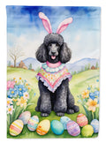 Black Poodle Easter Egg Hunt House Flag 28x40 Porch Sleeve Pole Decorative Outside Yard Banner Artwork Wall Hanging, Polyester