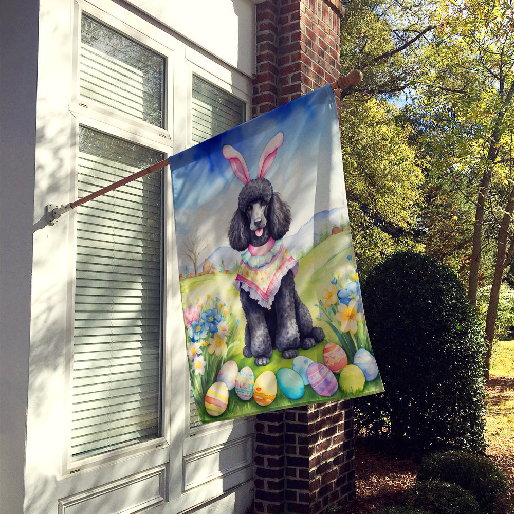 Black Poodle Easter Egg Hunt House Flag 28x40 Porch Sleeve Pole Decorative Outside Yard Banner Artwork Wall Hanging, Polyester