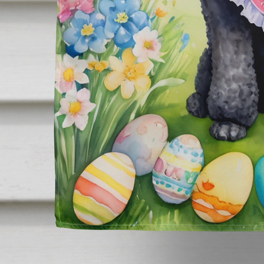 Black Poodle Easter Egg Hunt House Flag 28x40 Porch Sleeve Pole Decorative Outside Yard Banner Artwork Wall Hanging, Polyester