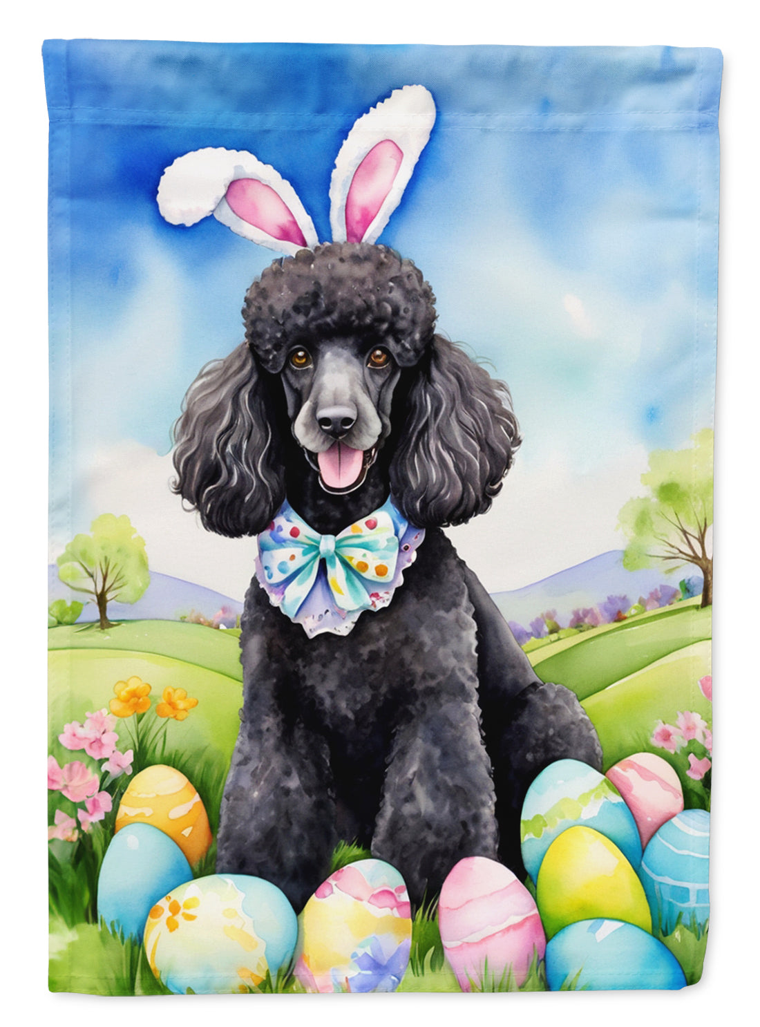Black Poodle Easter Egg Hunt House Flag 28x40 Porch Sleeve Pole Decorative Outside Yard Banner Artwork Wall Hanging, Polyester