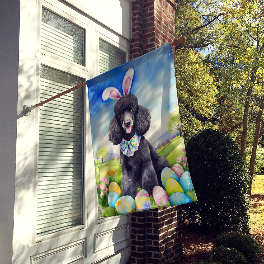 Black Poodle Easter Egg Hunt House Flag 28x40 Porch Sleeve Pole Decorative Outside Yard Banner Artwork Wall Hanging, Polyester