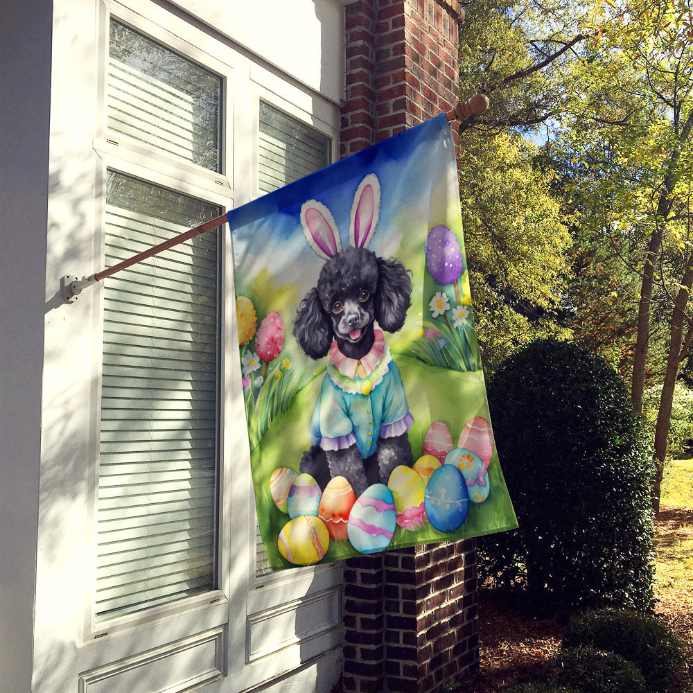 Black Poodle Easter Egg Hunt House Flag 28x40 Porch Sleeve Pole Decorative Outside Yard Banner Artwork Wall Hanging, Polyester
