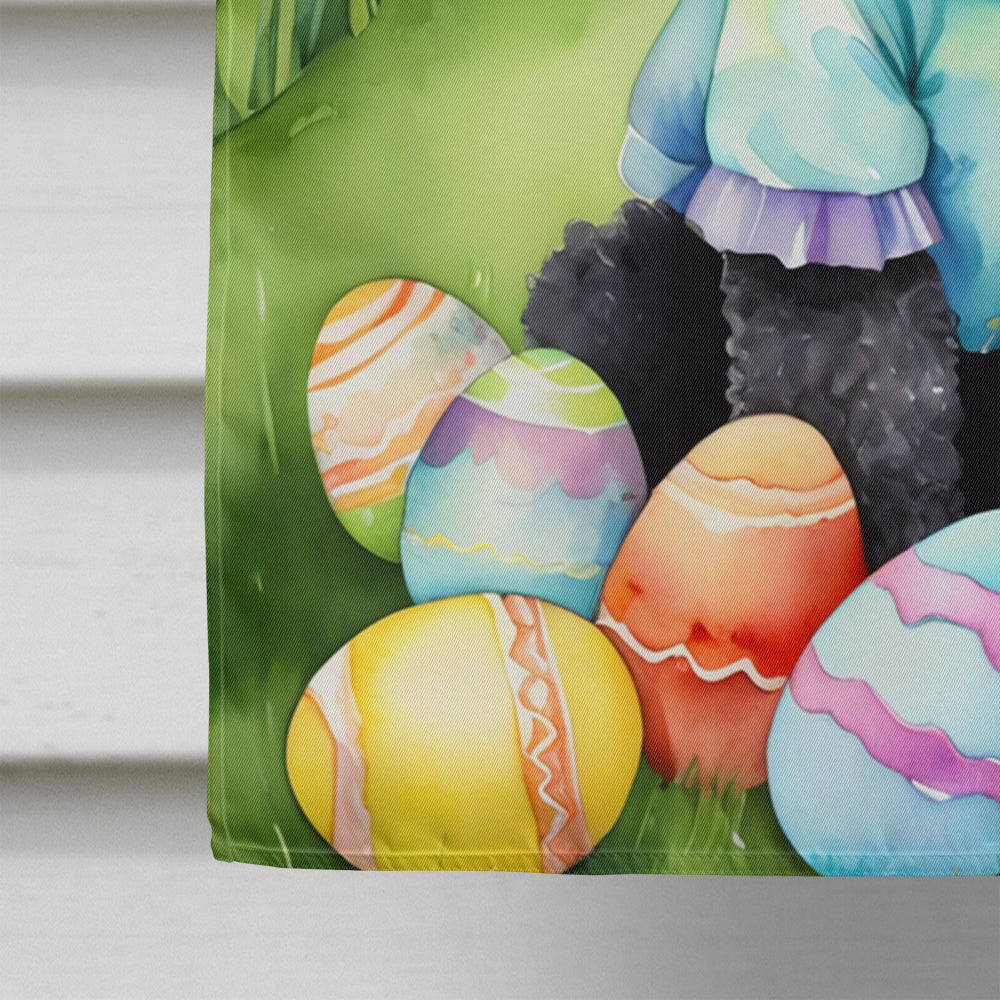 Black Poodle Easter Egg Hunt House Flag 28x40 Porch Sleeve Pole Decorative Outside Yard Banner Artwork Wall Hanging, Polyester