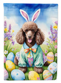 Chocolate Poodle Easter Egg Hunt House Flag 28x40 Porch Sleeve Pole Decorative Outside Yard Banner Artwork Wall Hanging, Polyester