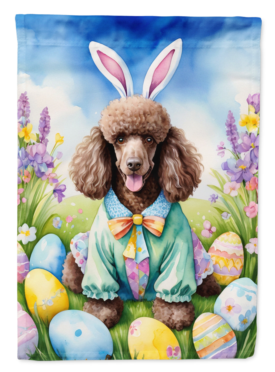 Chocolate Poodle Easter Egg Hunt House Flag 28x40 Porch Sleeve Pole Decorative Outside Yard Banner Artwork Wall Hanging, Polyester