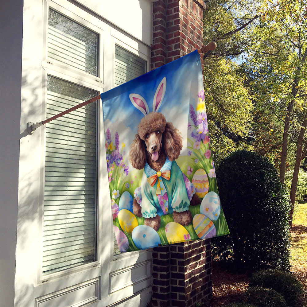 Chocolate Poodle Easter Egg Hunt House Flag 28x40 Porch Sleeve Pole Decorative Outside Yard Banner Artwork Wall Hanging, Polyester