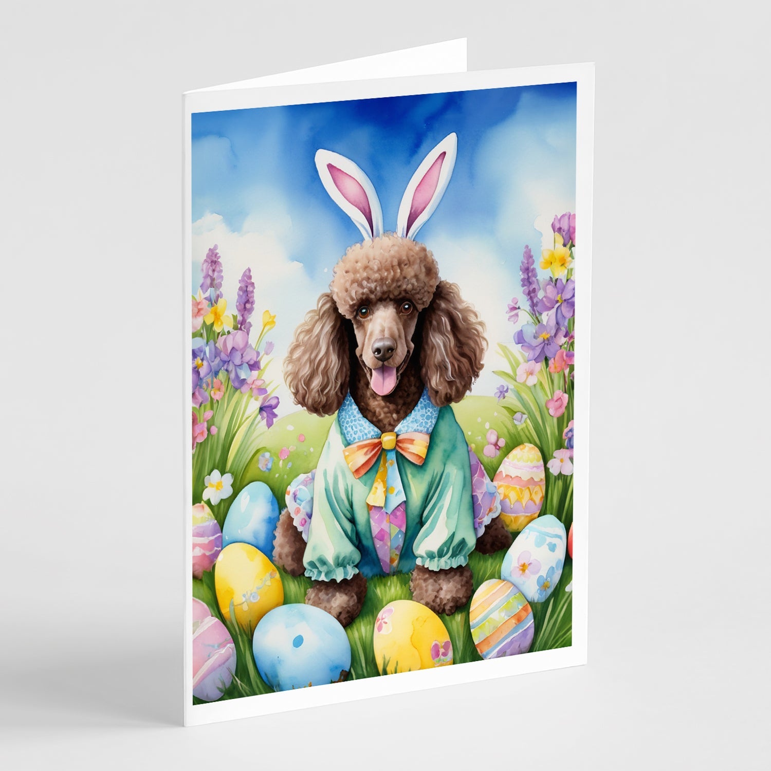 Chocolate Poodle Easter Egg Hunt Greeting Cards Pack of 8 Blank Cards with Envelopes Whimsical A7 Size 5x7