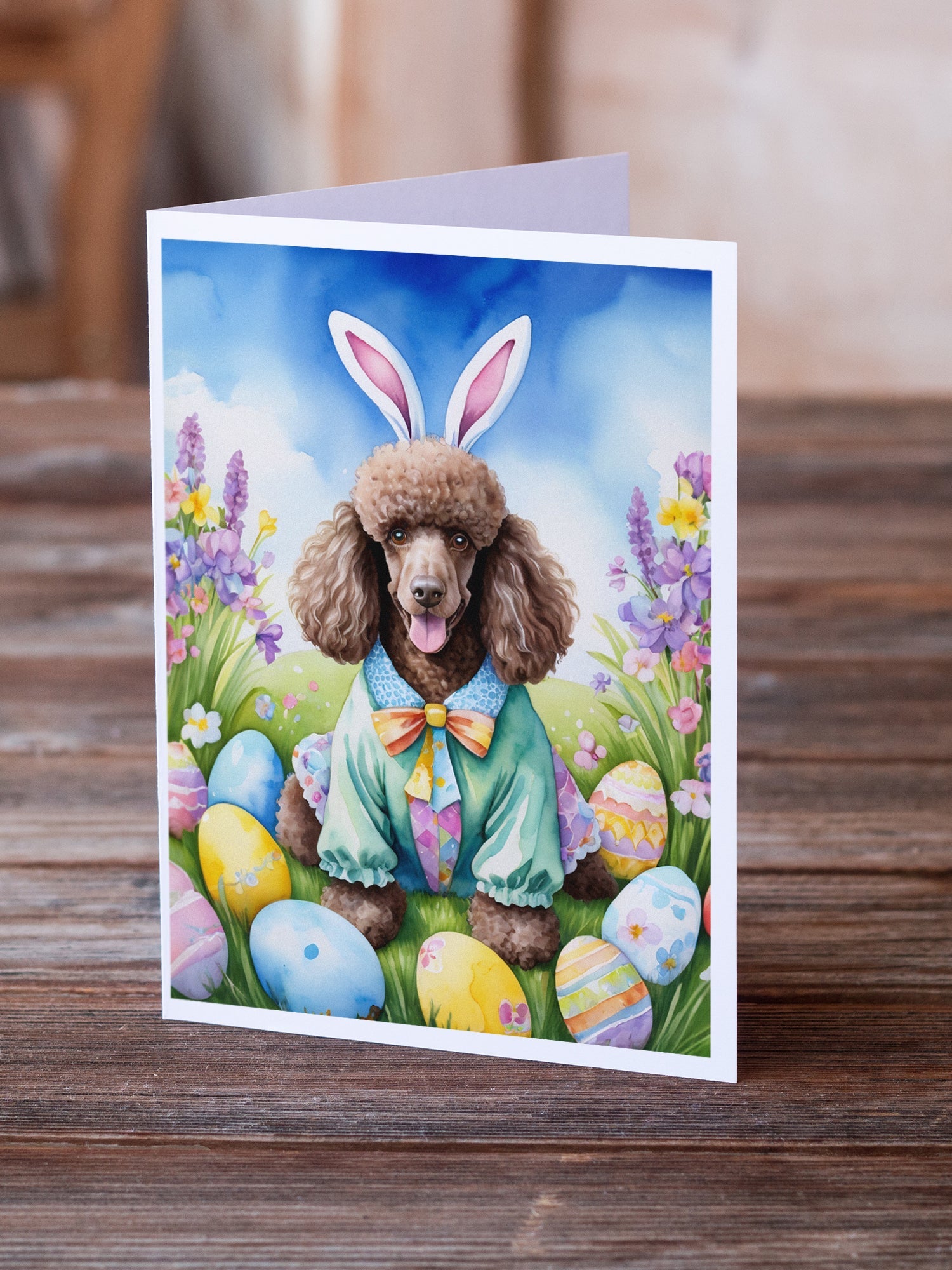 Chocolate Poodle Easter Egg Hunt Greeting Cards Pack of 8 Blank Cards with Envelopes Whimsical A7 Size 5x7