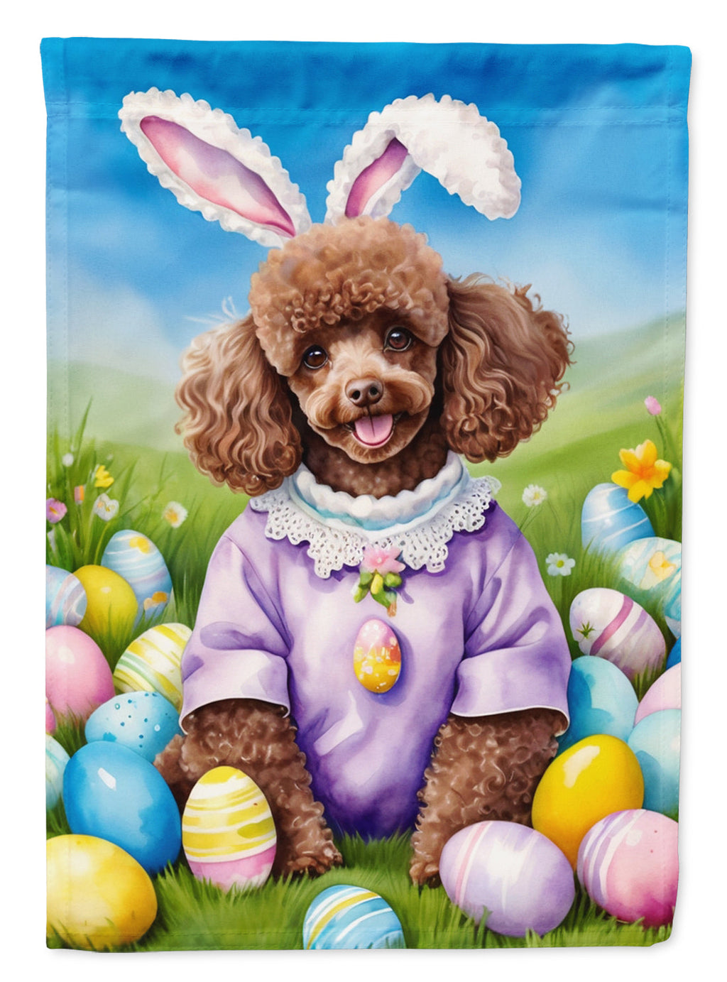 Chocolate Poodle Easter Egg Hunt House Flag 28x40 Porch Sleeve Pole Decorative Outside Yard Banner Artwork Wall Hanging, Polyester