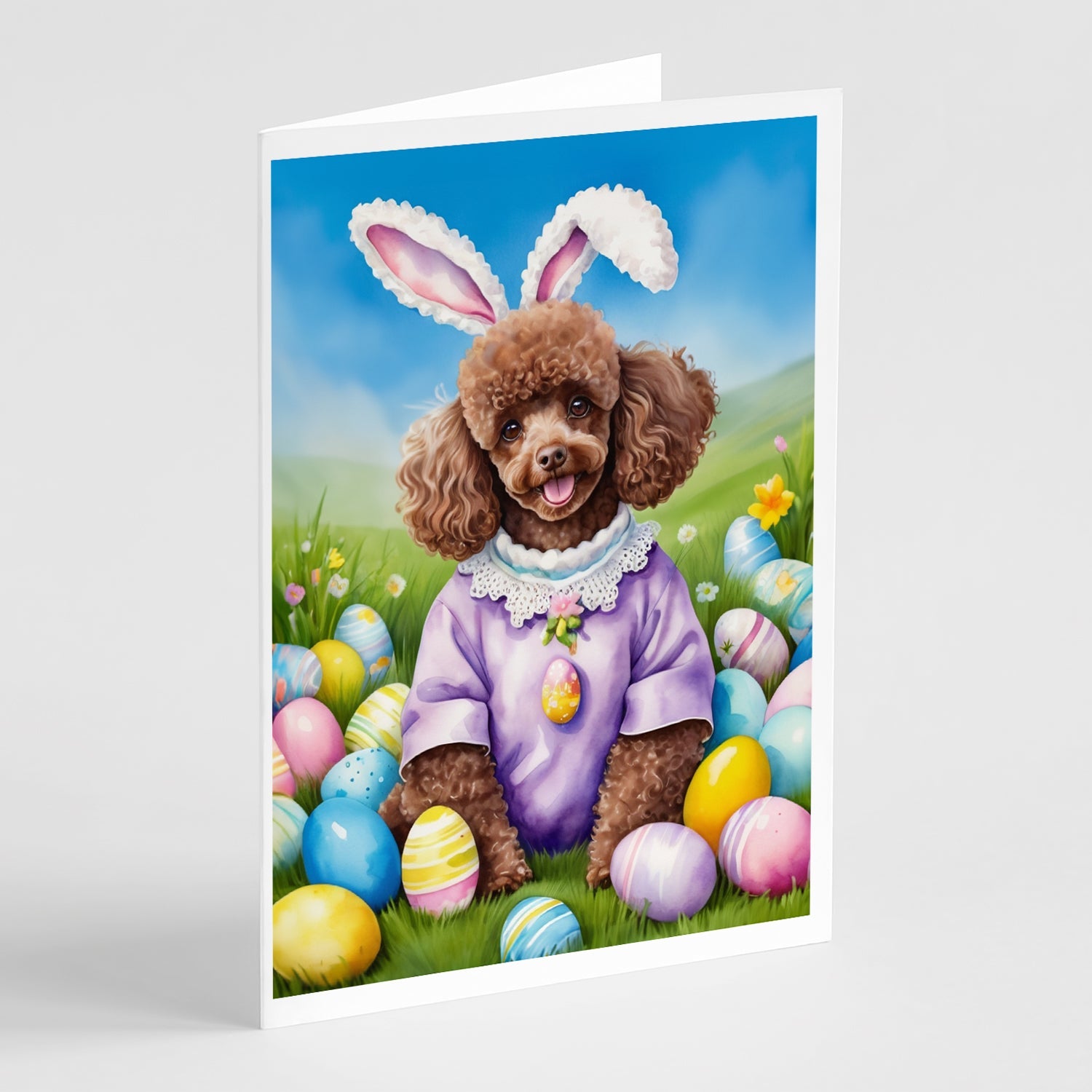 Chocolate Poodle Easter Egg Hunt Greeting Cards Pack of 8 Blank Cards with Envelopes Whimsical A7 Size 5x7