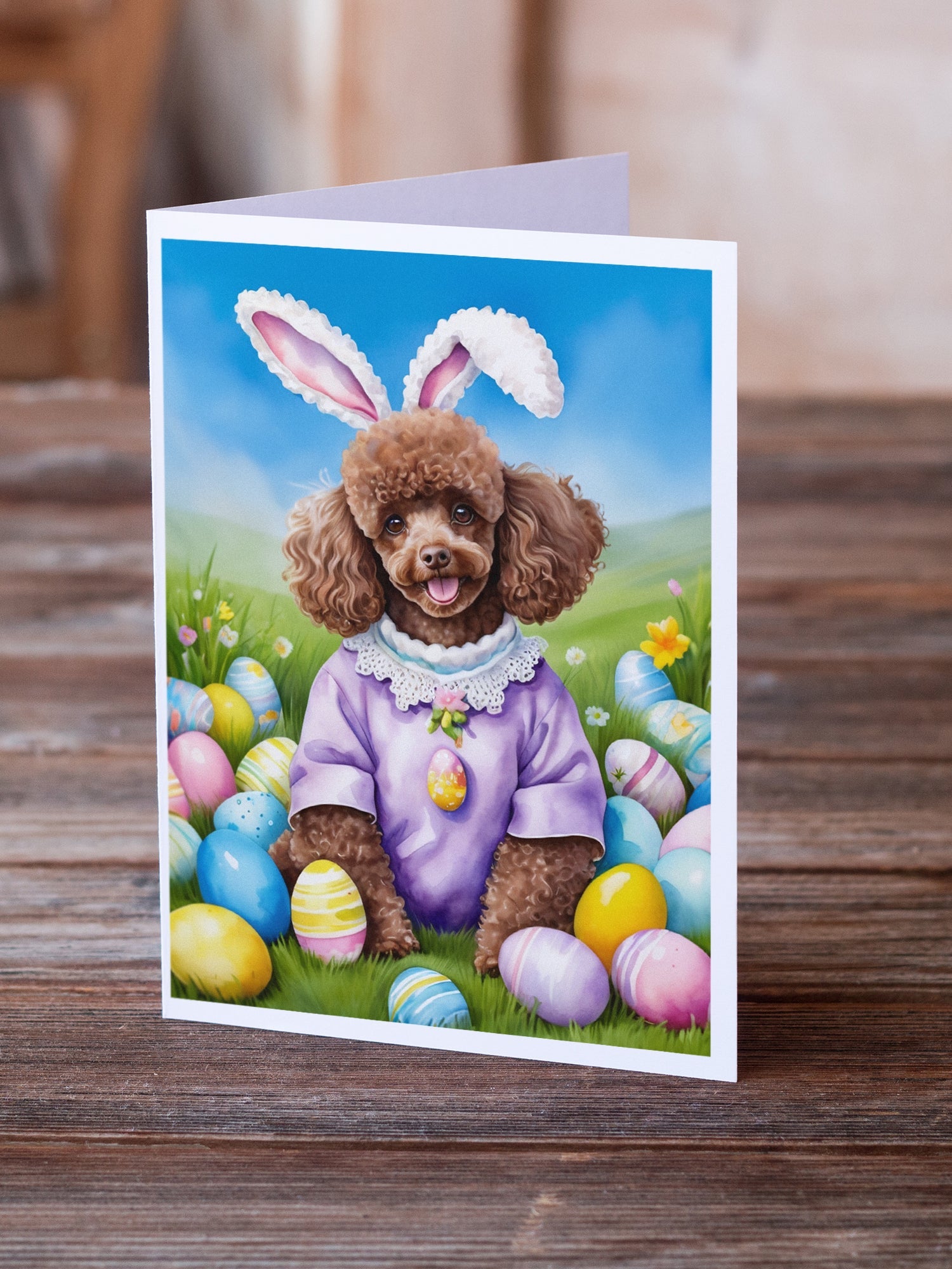 Chocolate Poodle Easter Egg Hunt Greeting Cards Pack of 8 Blank Cards with Envelopes Whimsical A7 Size 5x7