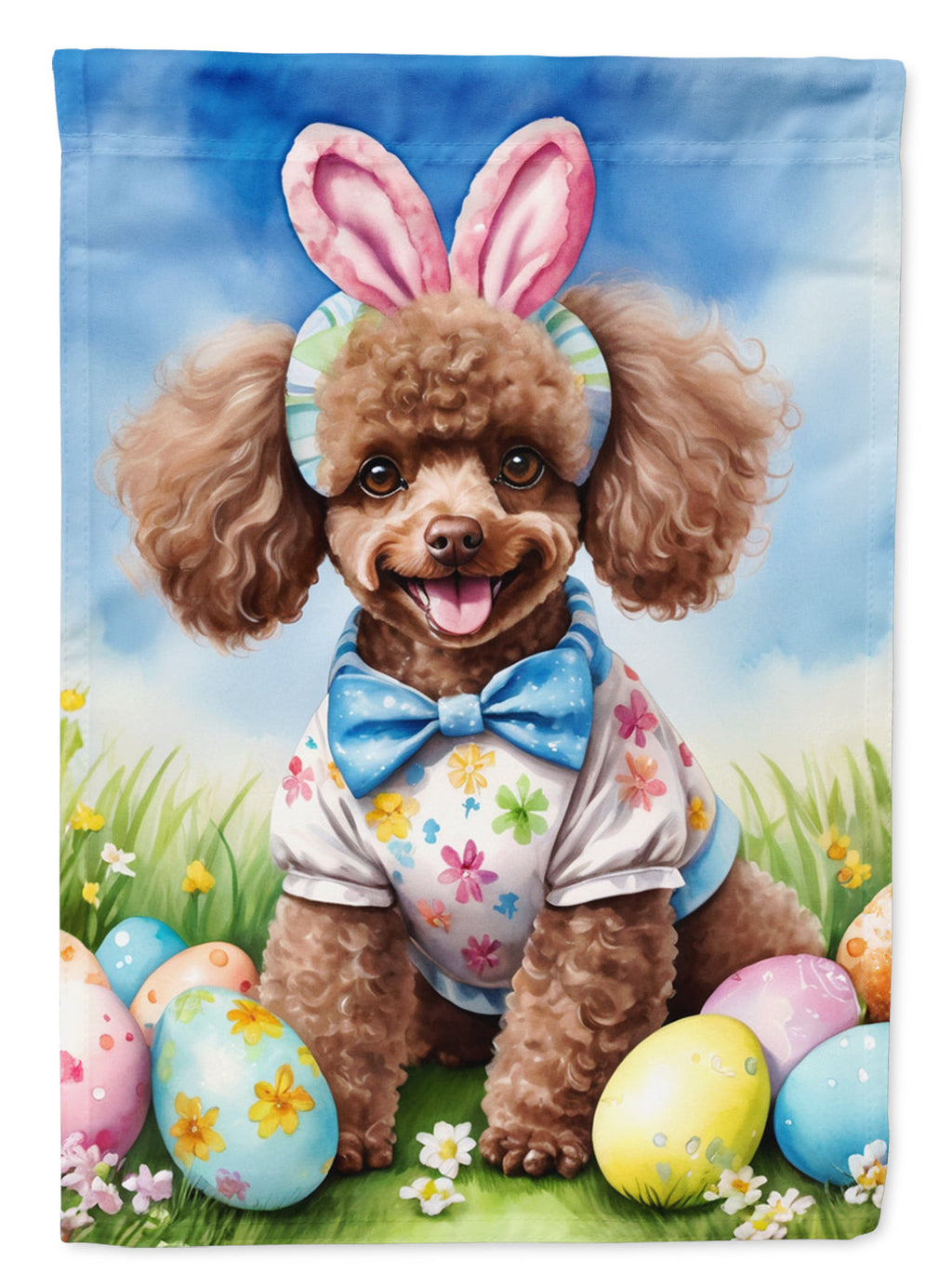 Chocolate Poodle Easter Egg Hunt House Flag 28x40 Porch Sleeve Pole Decorative Outside Yard Banner Artwork Wall Hanging, Polyester