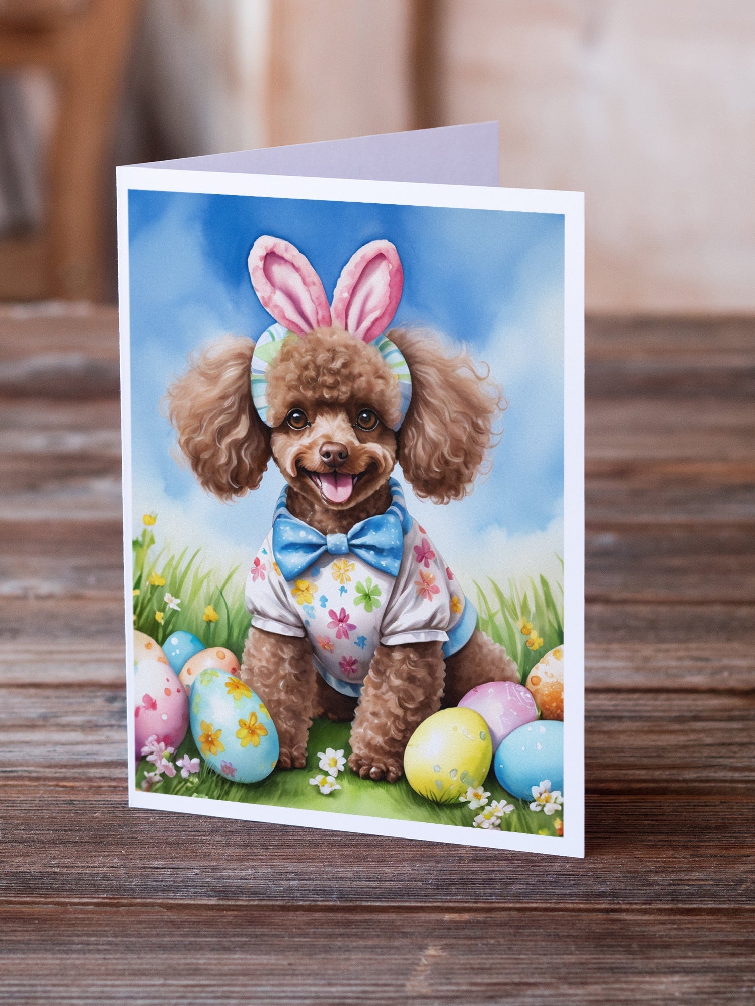 Chocolate Poodle Easter Egg Hunt Greeting Cards Pack of 8 Blank Cards with Envelopes Whimsical A7 Size 5x7