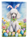 White Poodle Easter Egg Hunt House Flag 28x40 Porch Sleeve Pole Decorative Outside Yard Banner Artwork Wall Hanging, Polyester