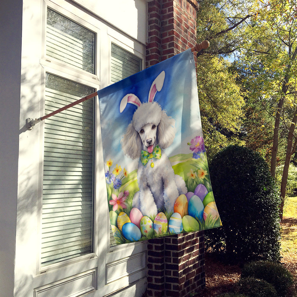 White Poodle Easter Egg Hunt House Flag 28x40 Porch Sleeve Pole Decorative Outside Yard Banner Artwork Wall Hanging, Polyester