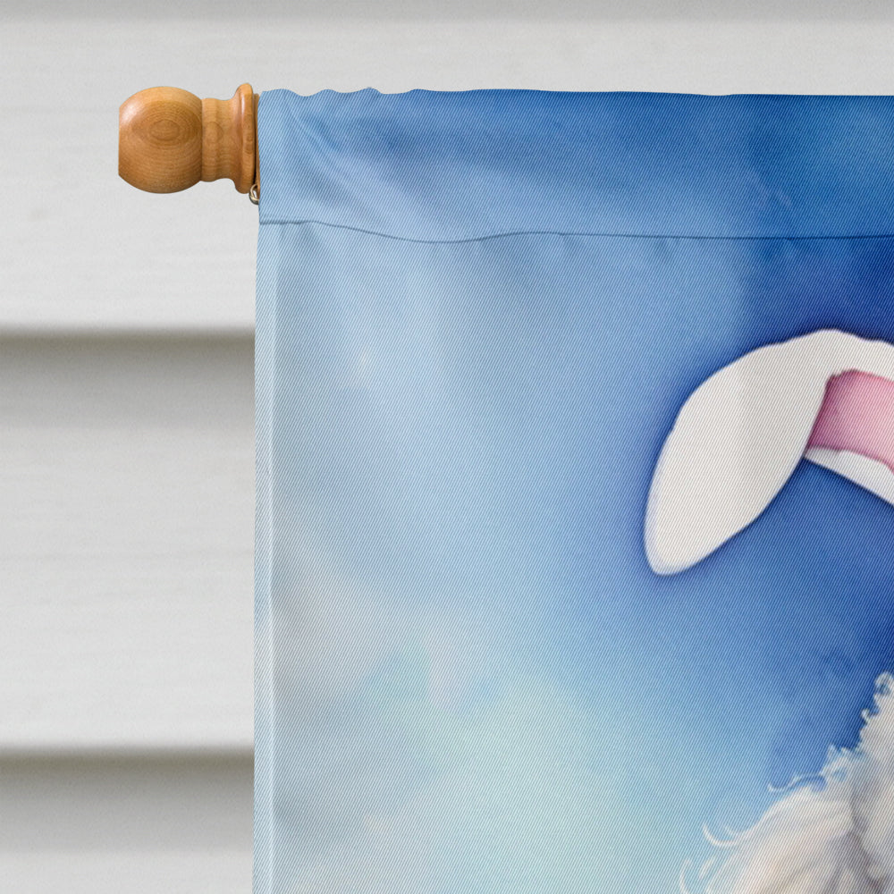 White Poodle Easter Egg Hunt House Flag 28x40 Porch Sleeve Pole Decorative Outside Yard Banner Artwork Wall Hanging, Polyester