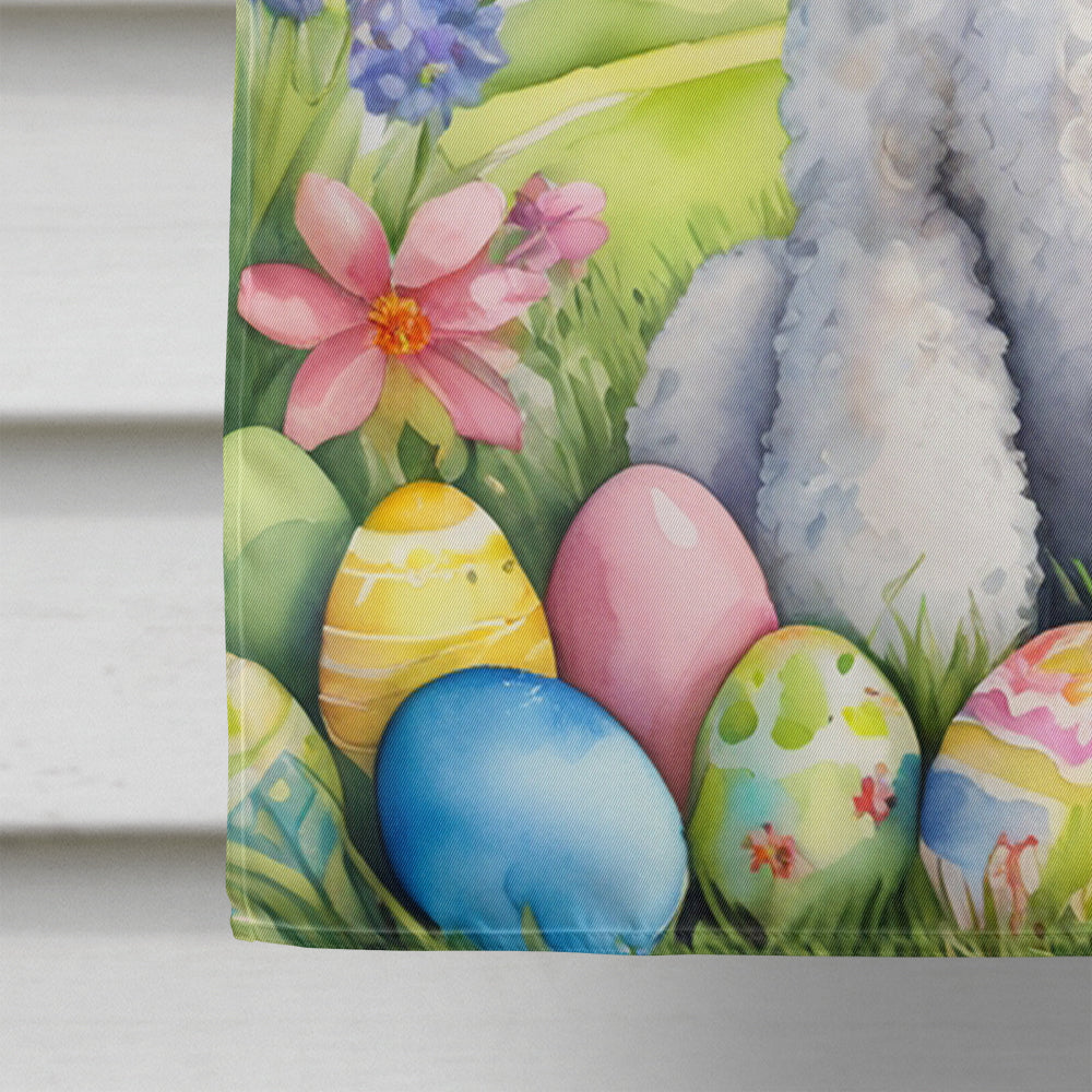 White Poodle Easter Egg Hunt House Flag 28x40 Porch Sleeve Pole Decorative Outside Yard Banner Artwork Wall Hanging, Polyester