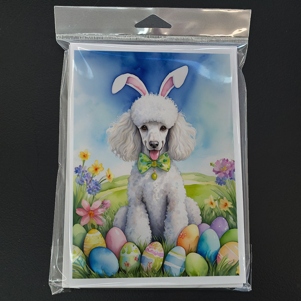 White Poodle Easter Egg Hunt Greeting Cards Pack of 8 Blank Cards with Envelopes Whimsical A7 Size 5x7