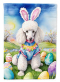 White Poodle Easter Egg Hunt House Flag 28x40 Porch Sleeve Pole Decorative Outside Yard Banner Artwork Wall Hanging, Polyester