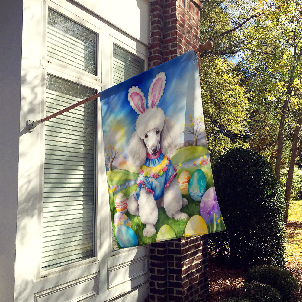White Poodle Easter Egg Hunt House Flag 28x40 Porch Sleeve Pole Decorative Outside Yard Banner Artwork Wall Hanging, Polyester