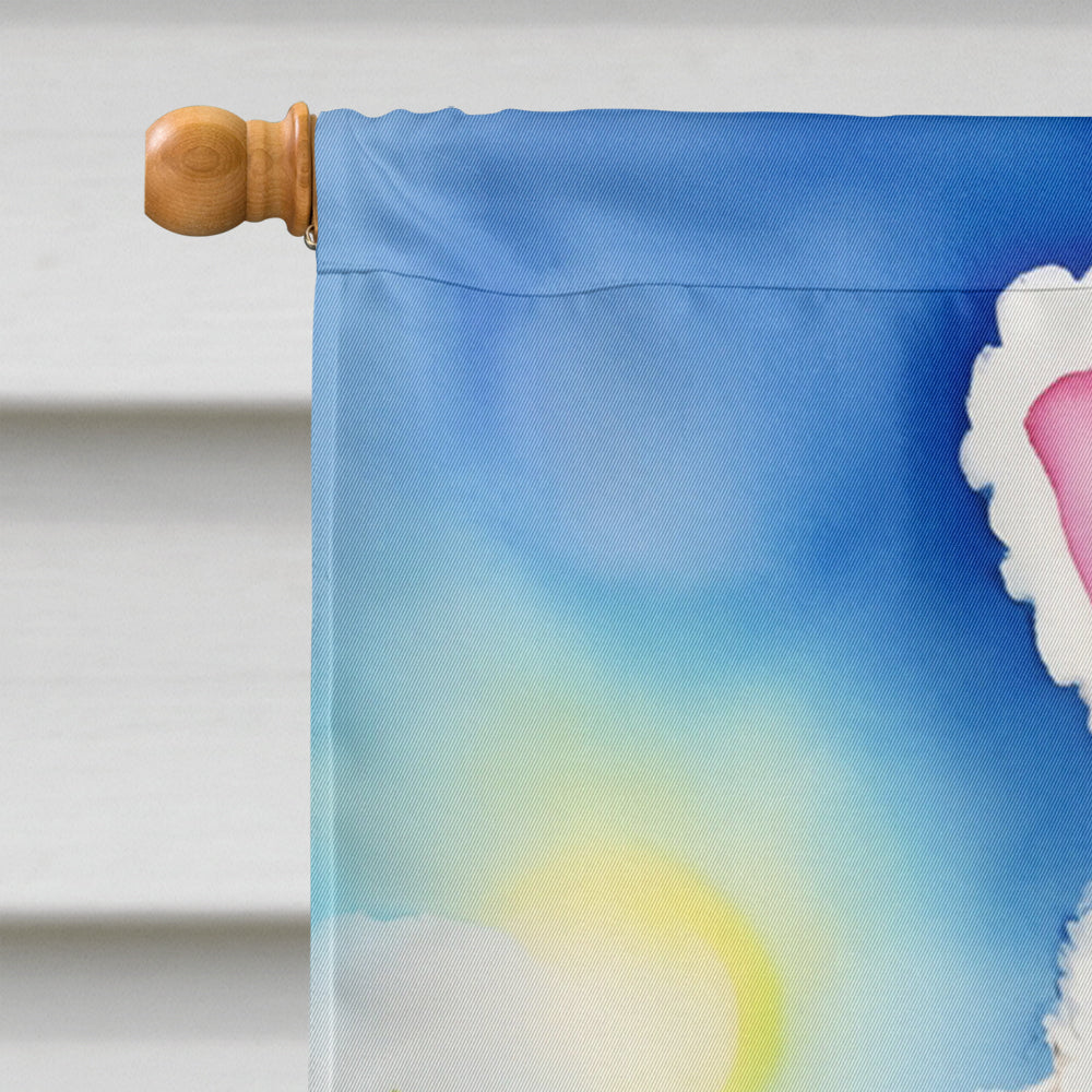 White Poodle Easter Egg Hunt House Flag 28x40 Porch Sleeve Pole Decorative Outside Yard Banner Artwork Wall Hanging, Polyester