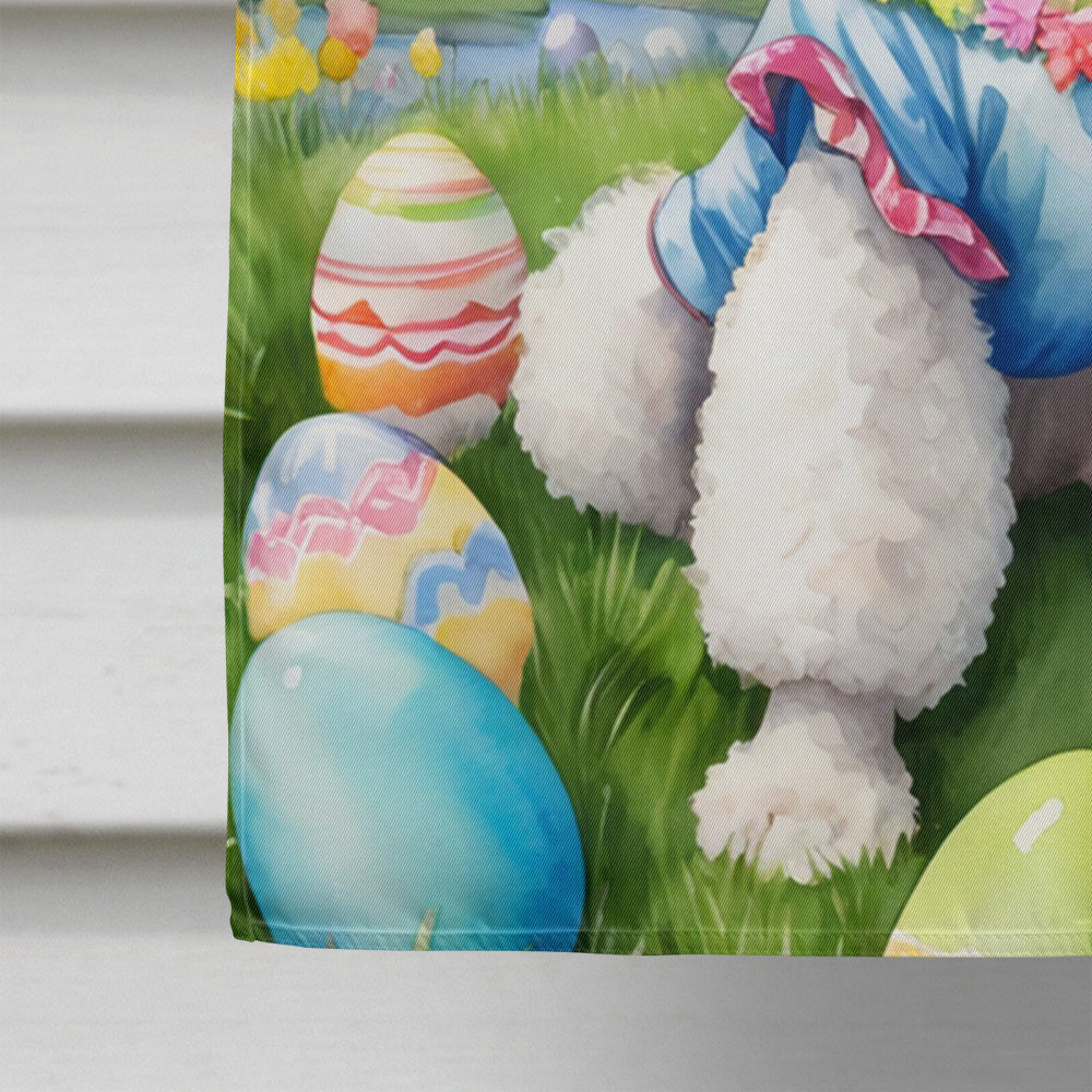 White Poodle Easter Egg Hunt House Flag 28x40 Porch Sleeve Pole Decorative Outside Yard Banner Artwork Wall Hanging, Polyester