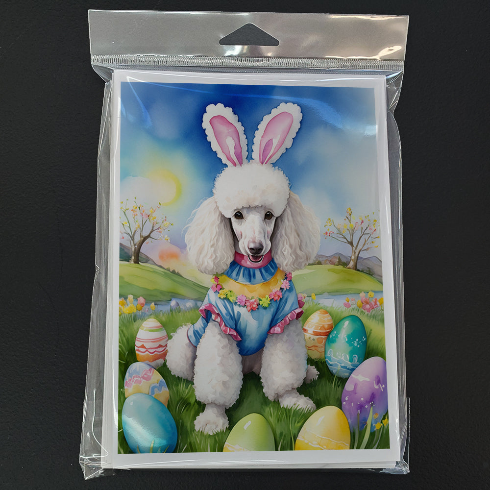 White Poodle Easter Egg Hunt Greeting Cards Pack of 8 Blank Cards with Envelopes Whimsical A7 Size 5x7