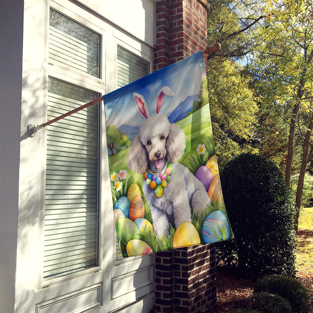 White Poodle Easter Egg Hunt House Flag 28x40 Porch Sleeve Pole Decorative Outside Yard Banner Artwork Wall Hanging, Polyester