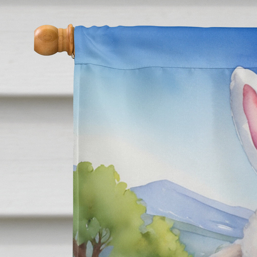 White Poodle Easter Egg Hunt House Flag 28x40 Porch Sleeve Pole Decorative Outside Yard Banner Artwork Wall Hanging, Polyester