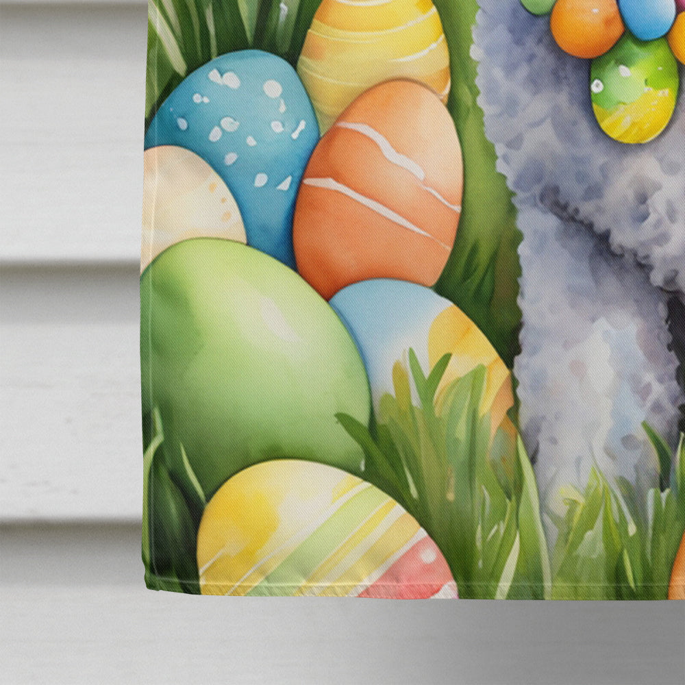 White Poodle Easter Egg Hunt House Flag 28x40 Porch Sleeve Pole Decorative Outside Yard Banner Artwork Wall Hanging, Polyester