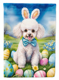 White Poodle Easter Egg Hunt House Flag 28x40 Porch Sleeve Pole Decorative Outside Yard Banner Artwork Wall Hanging, Polyester