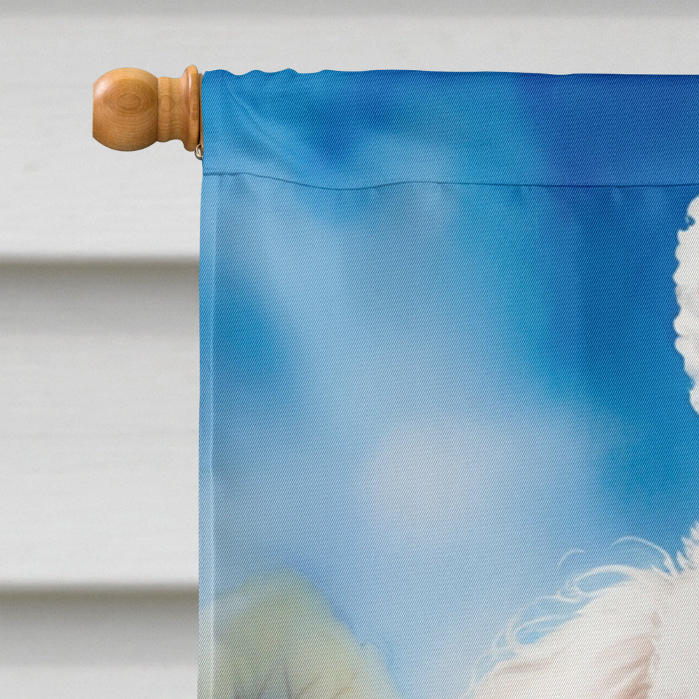 White Poodle Easter Egg Hunt House Flag 28x40 Porch Sleeve Pole Decorative Outside Yard Banner Artwork Wall Hanging, Polyester