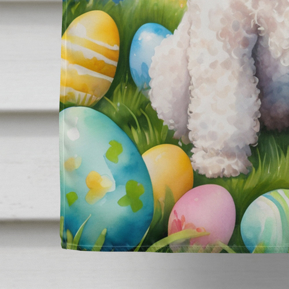White Poodle Easter Egg Hunt House Flag 28x40 Porch Sleeve Pole Decorative Outside Yard Banner Artwork Wall Hanging, Polyester