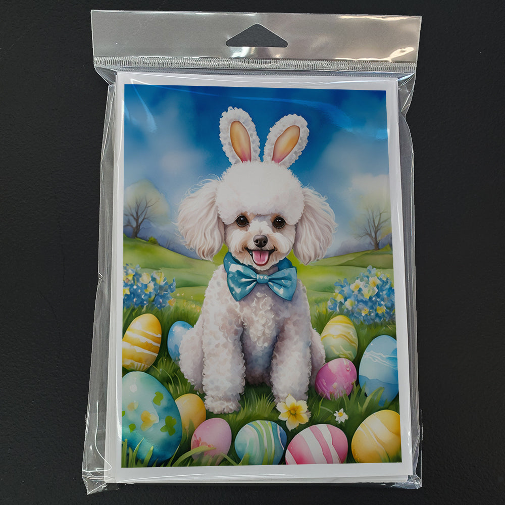 White Poodle Easter Egg Hunt Greeting Cards Pack of 8 Blank Cards with Envelopes Whimsical A7 Size 5x7