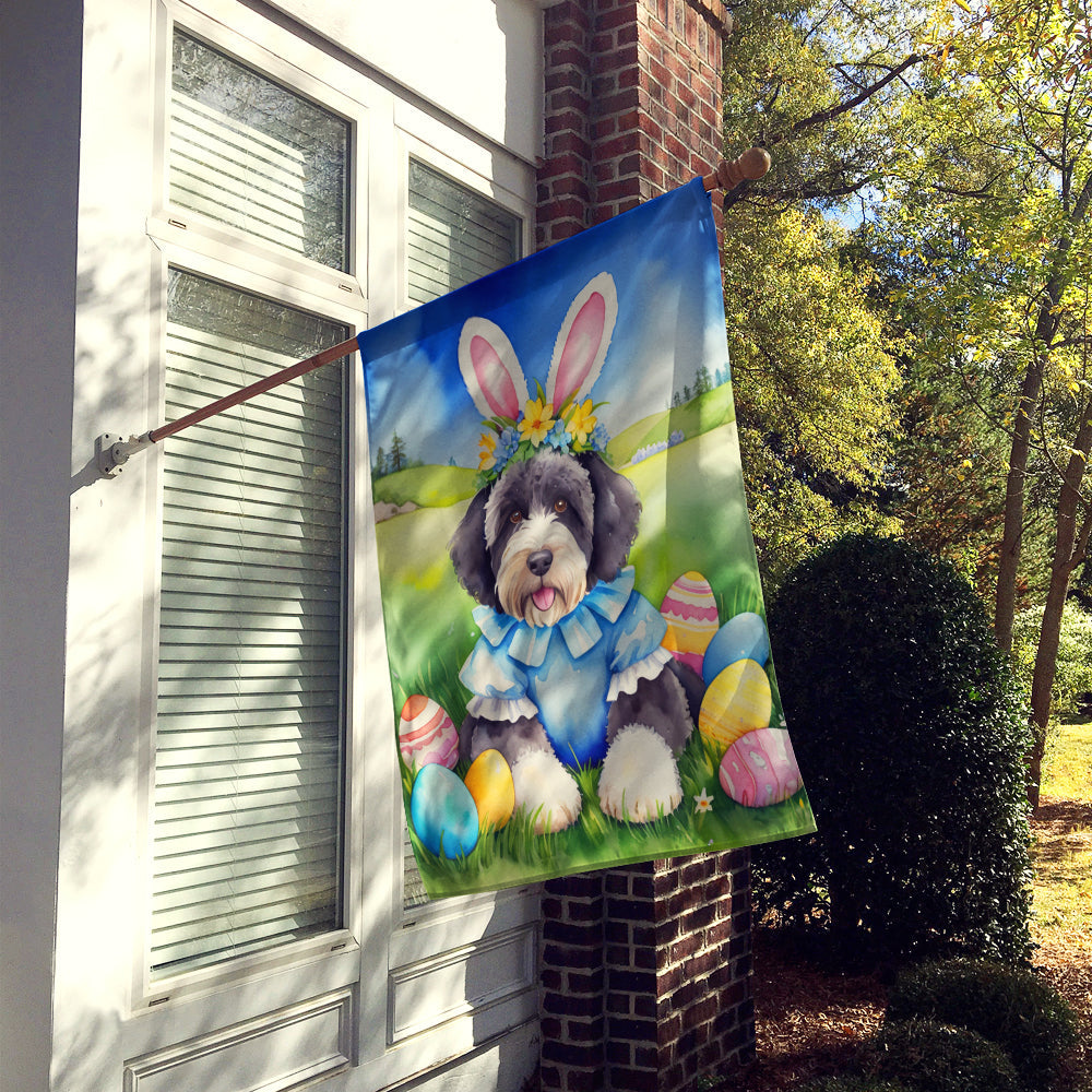 Portuguese Water Dog Easter Egg Hunt House Flag 28x40 Porch Sleeve Pole Decorative Outside Yard Banner Artwork Wall Hanging, Polyester