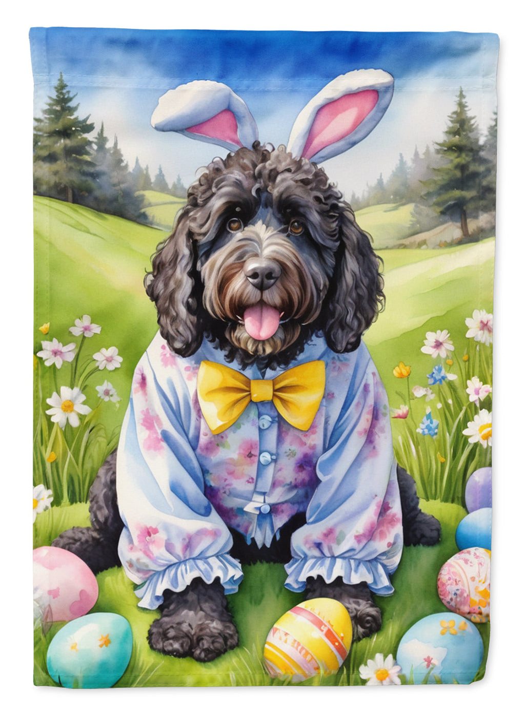 Portuguese Water Dog Easter Egg Hunt House Flag 28x40 Porch Sleeve Pole Decorative Outside Yard Banner Artwork Wall Hanging, Polyester