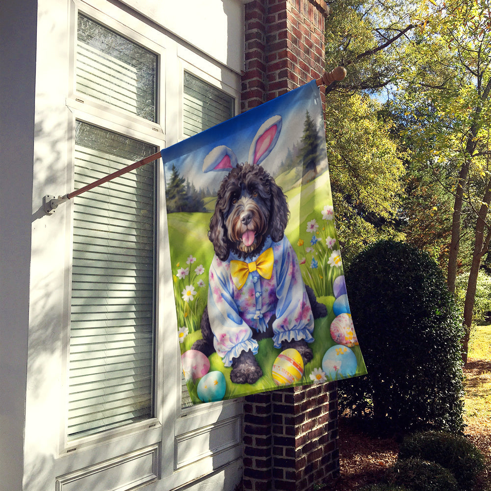 Portuguese Water Dog Easter Egg Hunt House Flag 28x40 Porch Sleeve Pole Decorative Outside Yard Banner Artwork Wall Hanging, Polyester
