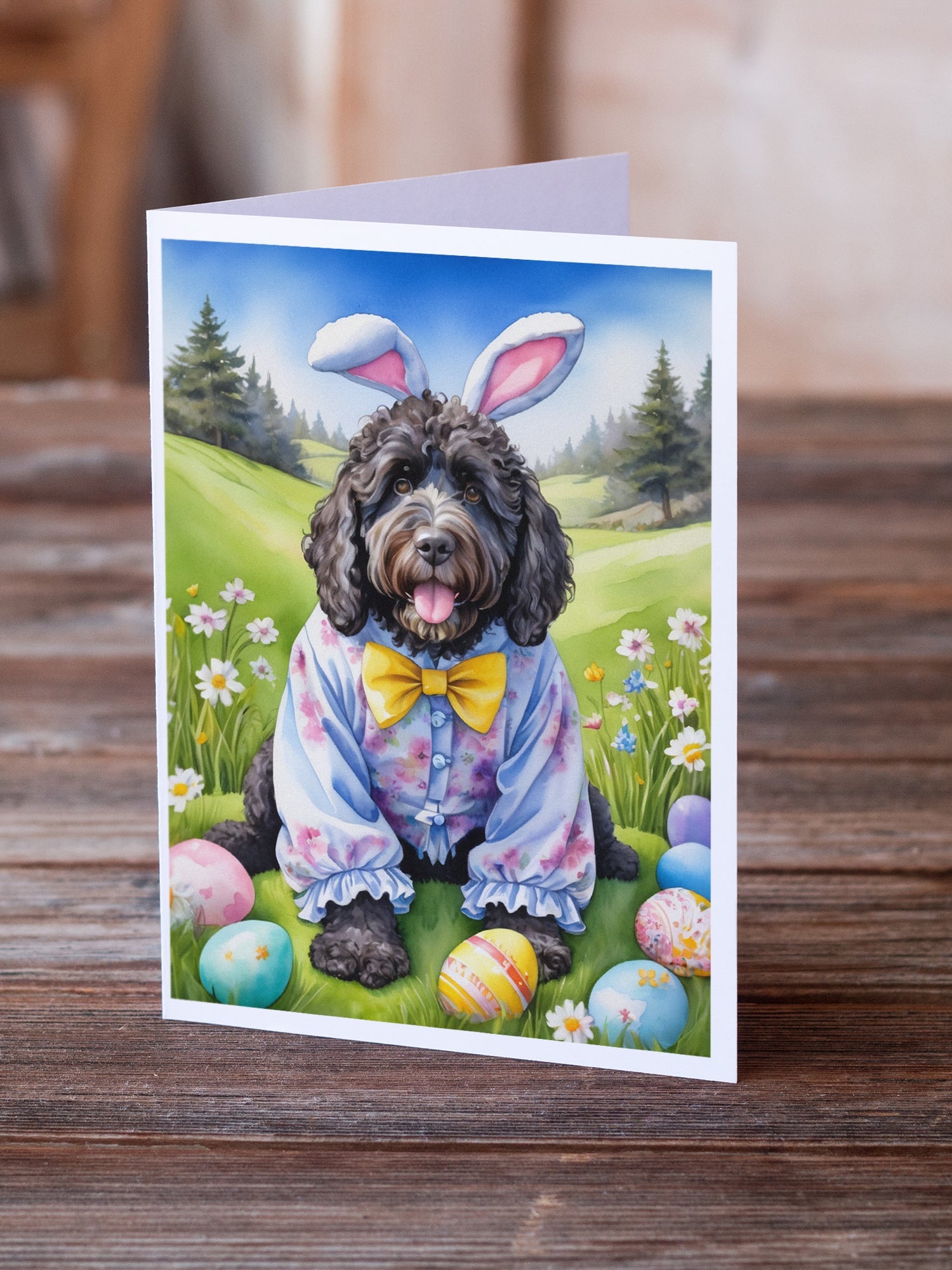 Portuguese Water Dog Easter Egg Hunt Greeting Cards Pack of 8 Blank Cards with Envelopes Whimsical A7 Size 5x7