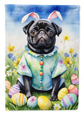 Pug Easter Egg Hunt House Flag 28x40 Porch Sleeve Pole Decorative Outside Yard Banner Artwork Wall Hanging, Polyester
